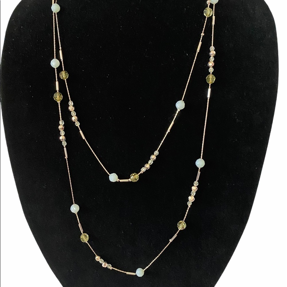 Necklace Fashion Light Gold Tone Beaded Long 60”